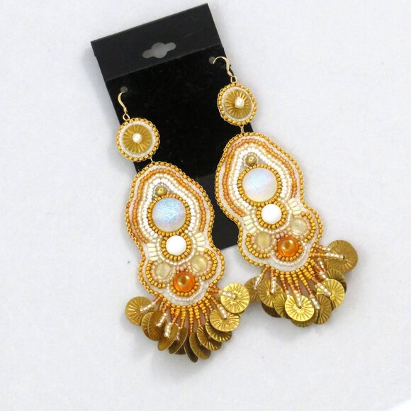 White Gold embroidered earrings handmade